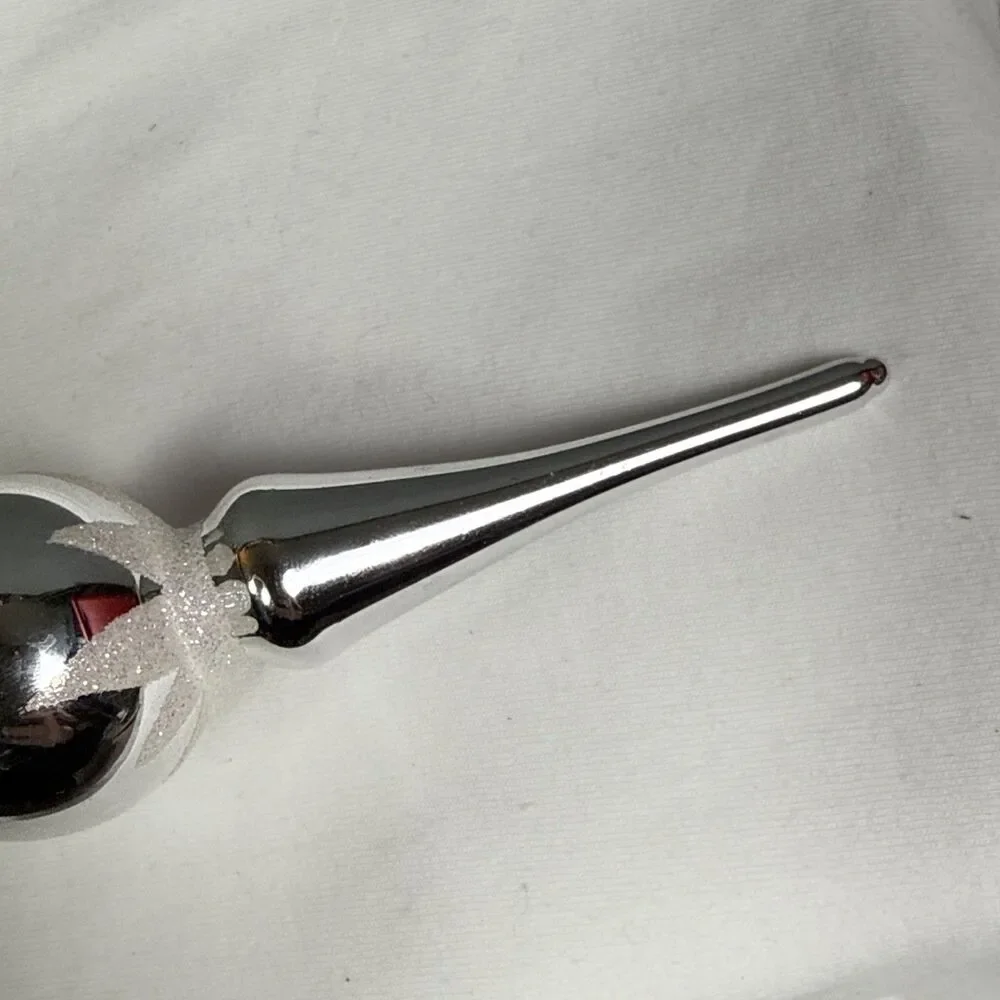 Vintage Blown Glass Tree Topper Mini 5.5" Silver Glitter Old World Christmas - Picture 6 of 8